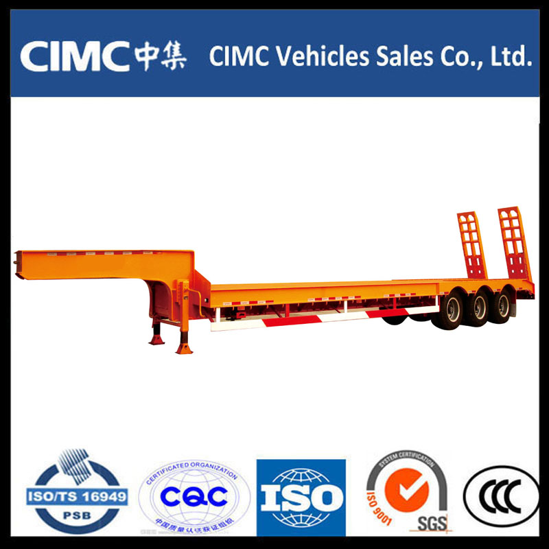 Cimc 3 Axle 70ton Low Bed Semi Trailer hydraulisella Rampilla